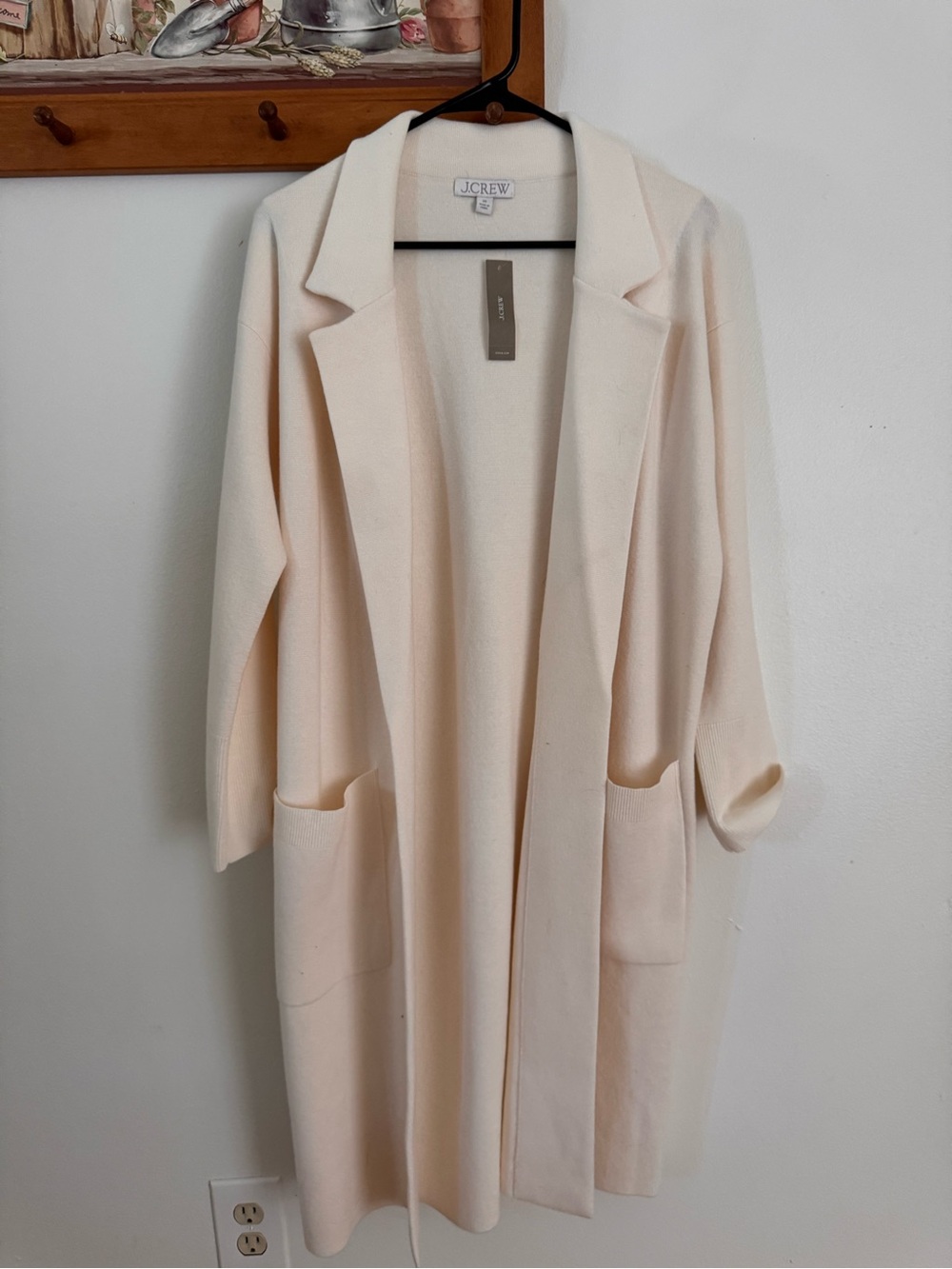 J. Crew Cream Open-Front Long Cardigan Sweater